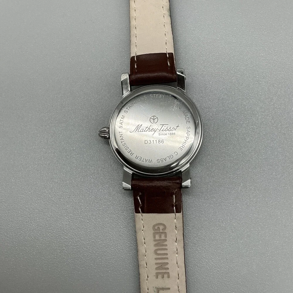 Mathey-Tissot D31186 Womens Watch 28mm Brown Dial Date Leather Swiss New Battery